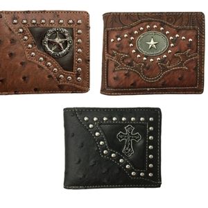 Set 3 pcs Wallet Western Bifold Style Star and Cross, Brown and Black Color